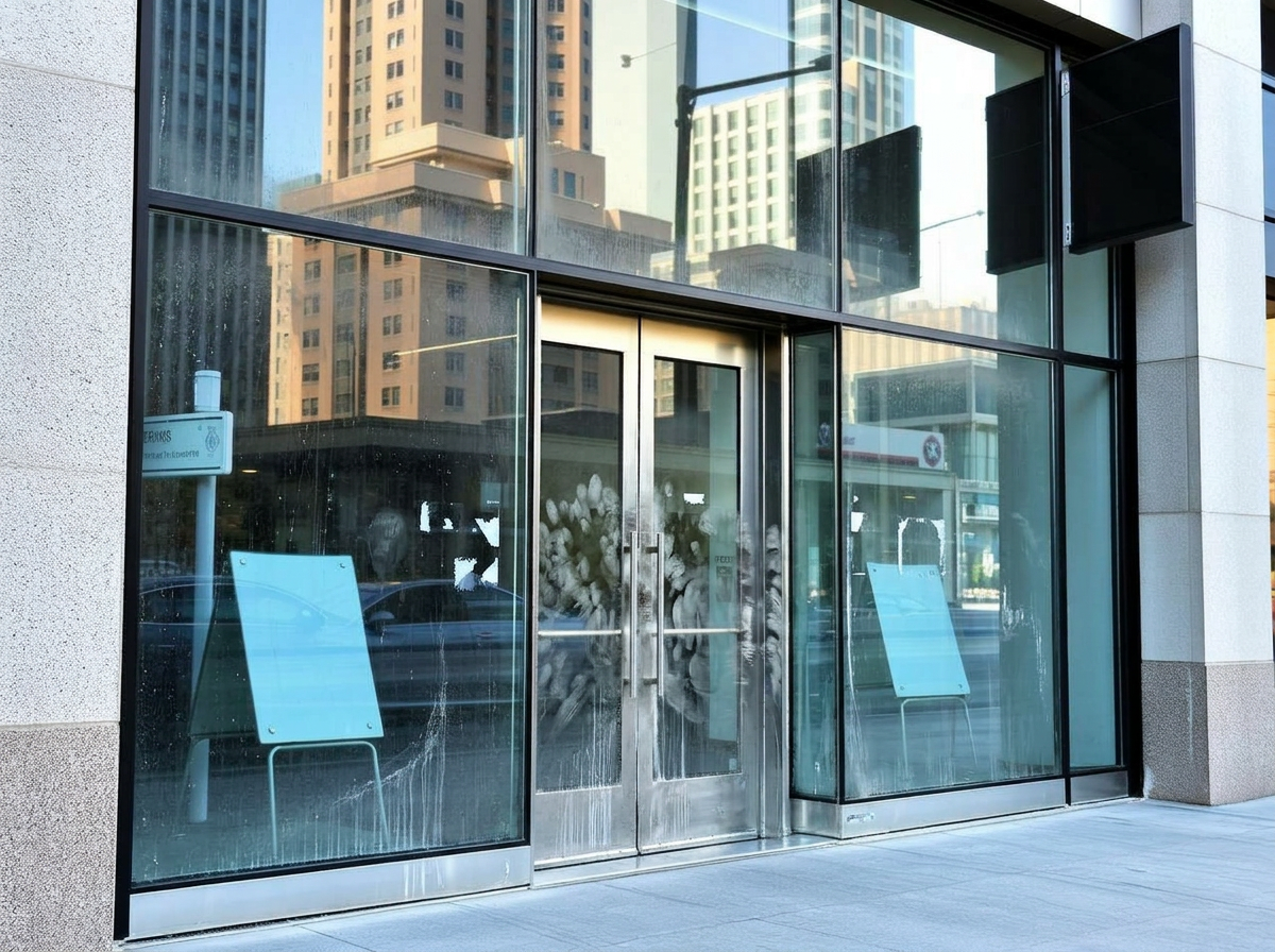 Before — Commercial Window Cleaning — Storefront entryway — Yorkville