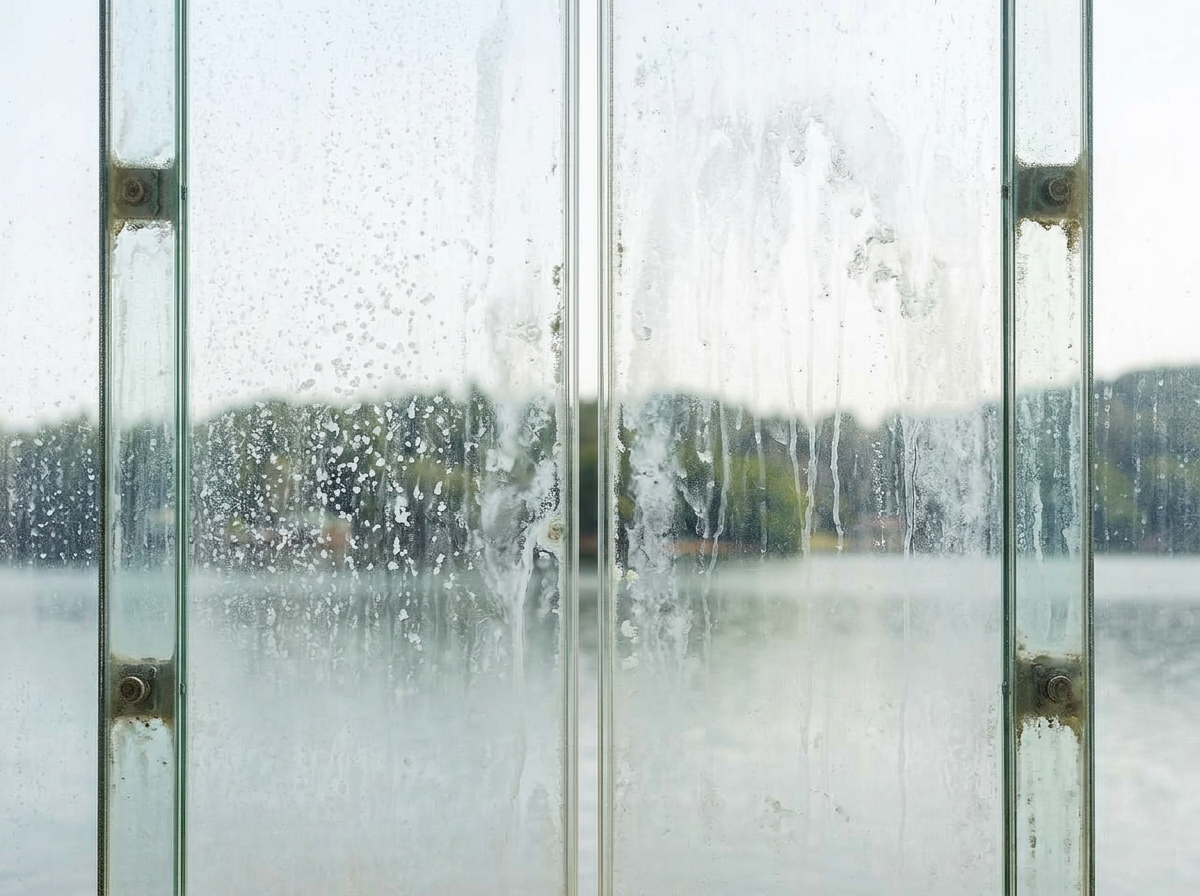 Before — Hard Water Stain Removal — Lakefront patio doors — Burlington