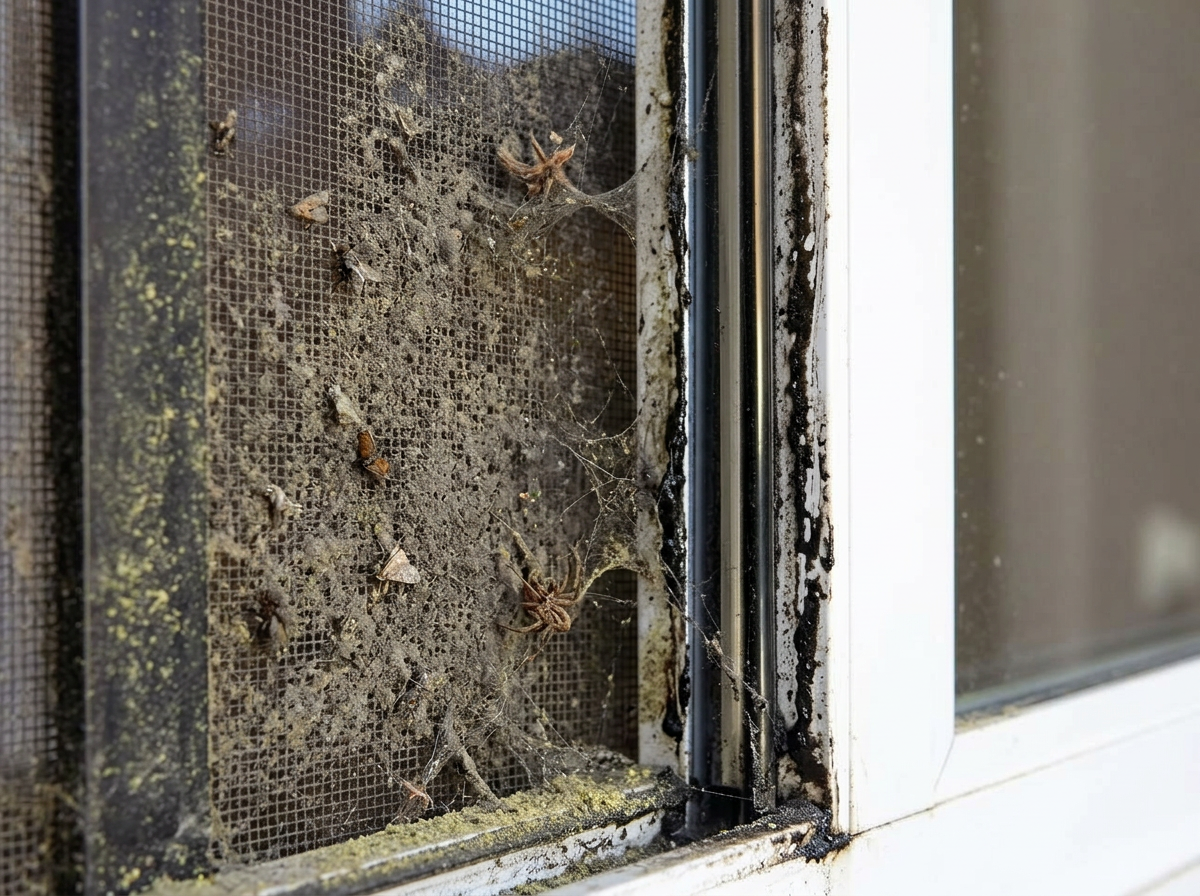 Before — Screen & Track Cleaning — Sliding-door track detail — Etobicoke